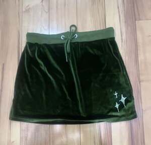 Poster Grl Olive Green Velour Mini Skirt with Rhinestone Star Detail